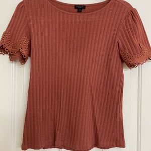 Ann Taylor top with crochet sleeve